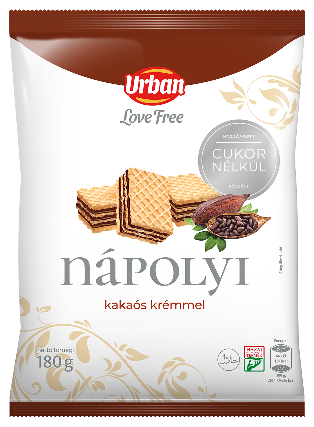URBAN LOVE FREE kakaós nápolyi 180g hozzáadott cukor nélkül